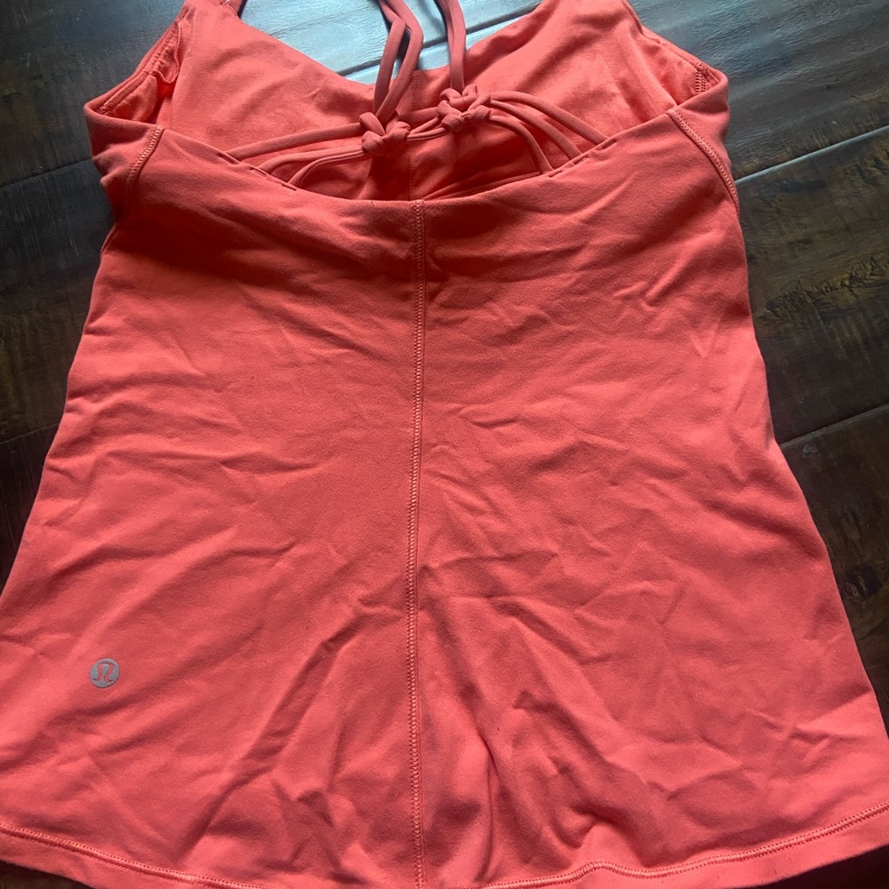 fairly worn coral lululemon cross back running tank